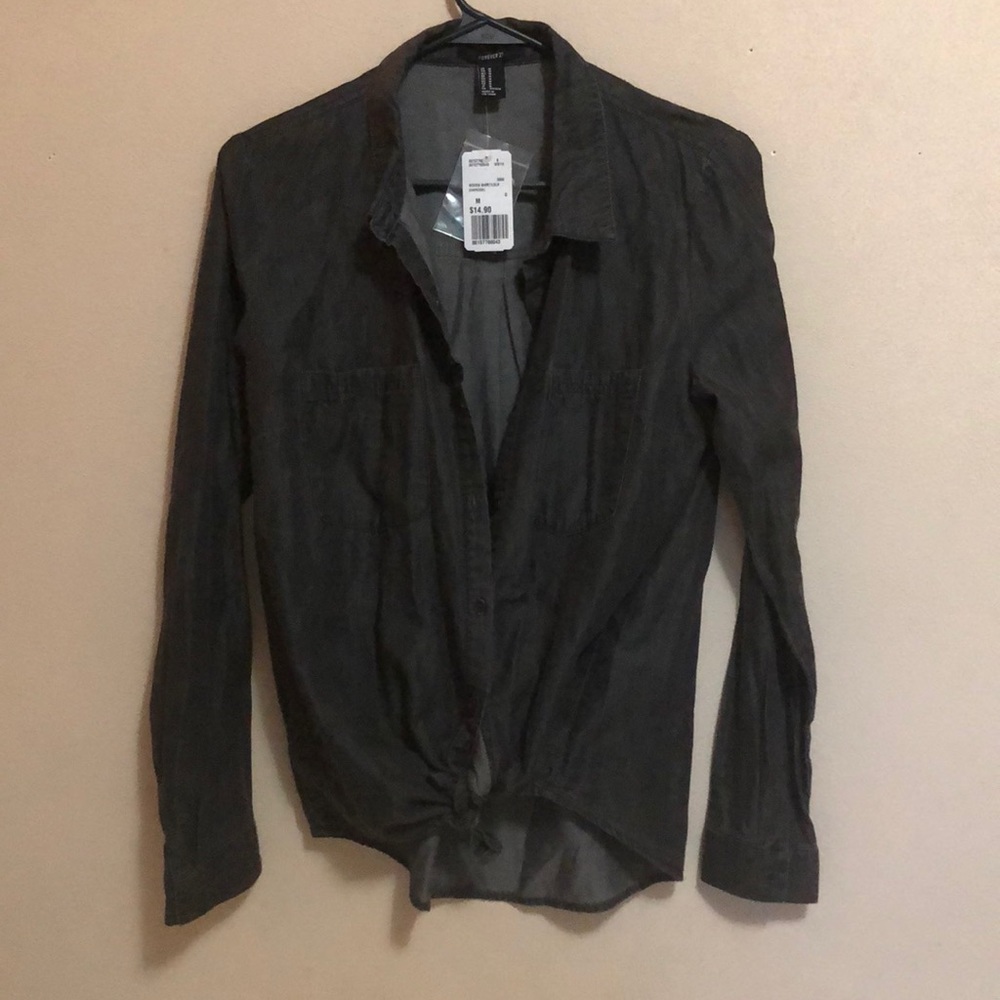 Dark grey distressed button up